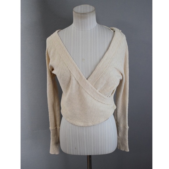 Free People Tops - Free People Lupine Tee Wrap Top XS Cream Textured Ribbed Revolve Long Sleeve